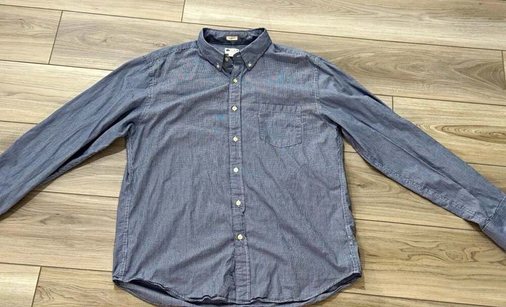 J.Crew Tailored Fit Gingham Check Button-Down Shirt — Men's L, Navy/White